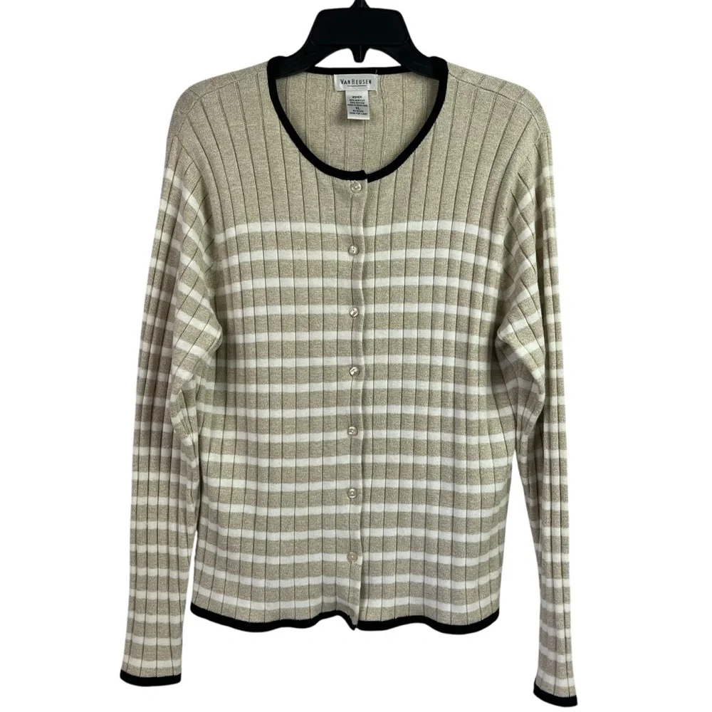 Van Heusen Knit Cardigan Tank Top Set Beige Stripe 2 Piece XL - Picture 3 of 15